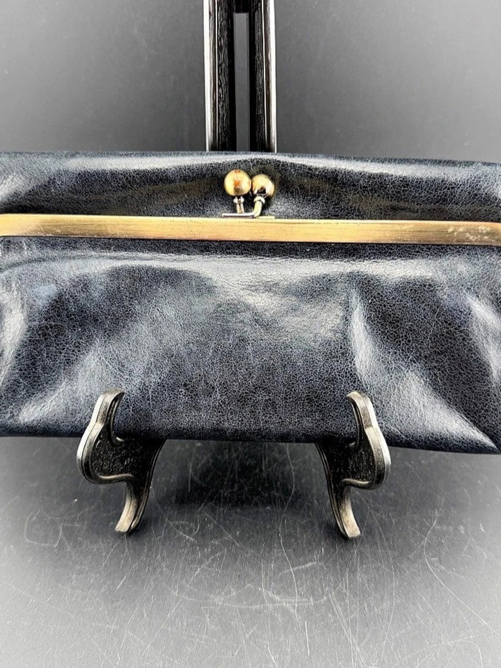 Hobo Lauren Double Frame Clutch Wallet Black & Gold